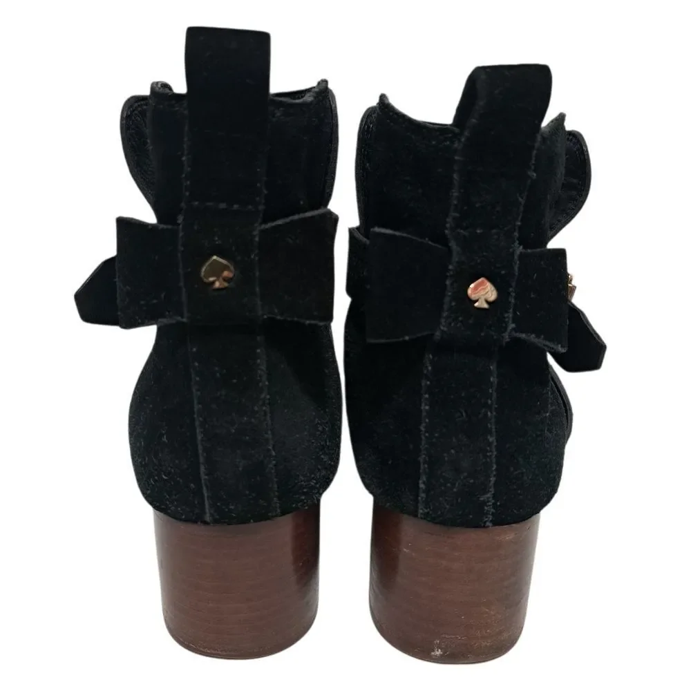Kate Spade Taley Logo Bow Gothic Western Pull On Leather Suede Ankle Bootie 8.5